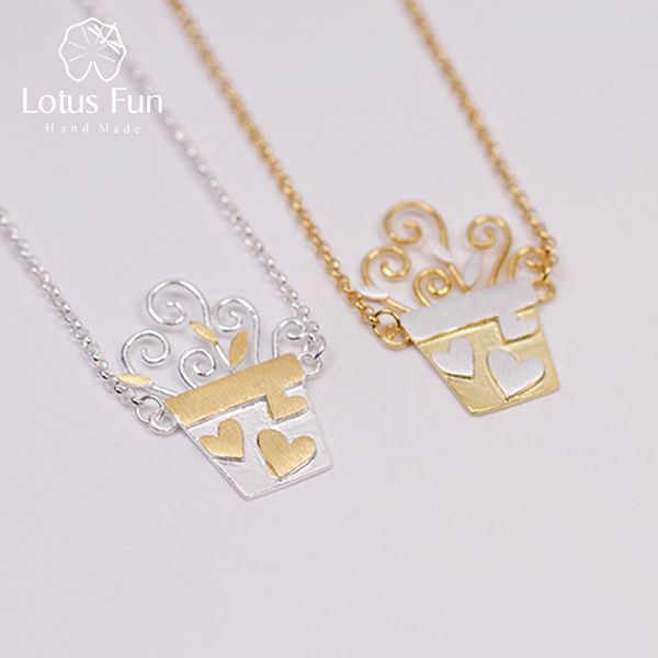

lotus fun real 925 sterling silver handmade designer fine jewelry lovely romantic flower pot design pendant necklace for women