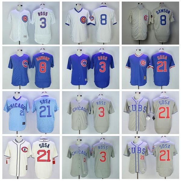 

chicago 3 david ross jersey 8 andre dawson 21 sammy sosa all stitched pullover retire pinstripe flexbase cool base baseball jersey 05, Blue;black