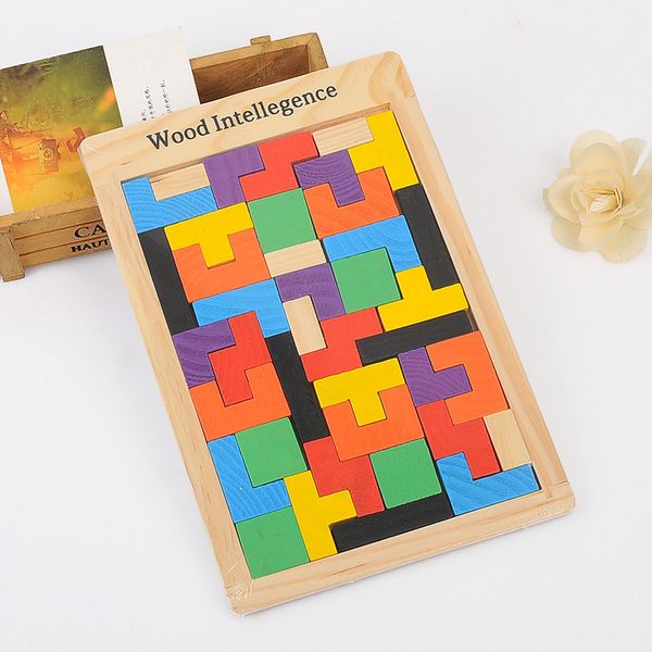 

wooden educational toys kids bricks wooden tetris puzzle tangram jigsaw brain teasers toy building blocks game colorful wood puzzles box
