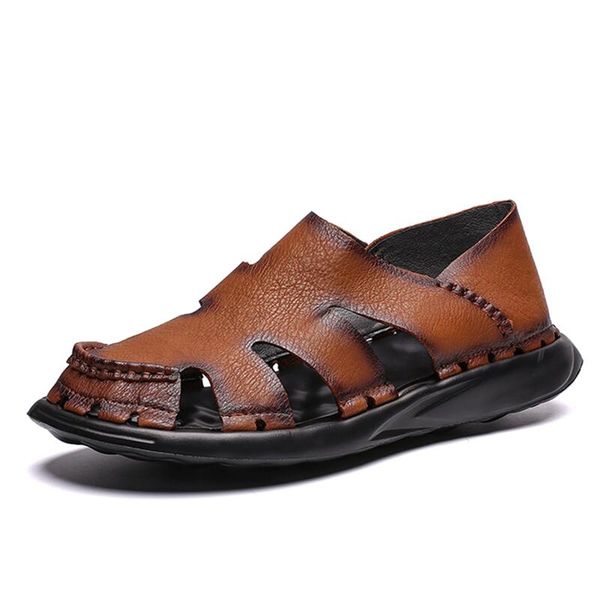 

leather men's beach sandals gladiator man outdoor sandals shoes roman men casual shoe flip flops fashion slippers, Black