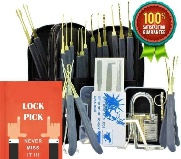 

24 Piece GOSO Lock Picking Tool Set LockSmith Practice Lock Pick Tool Set with Transparent Padlock Credit Card Lock Pick Set