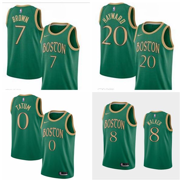 

men youth kids bostonceltics 0tatum 8 walker 7 brown 20 hayward city 2020 edition green swingman stitched, Black;red
