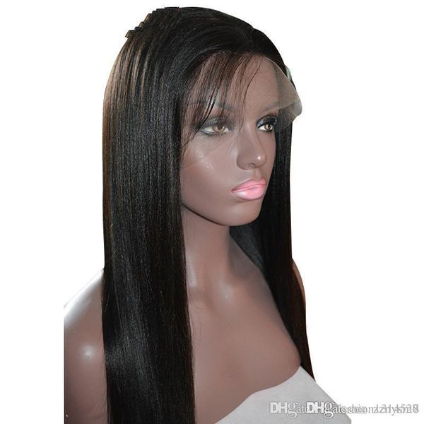 

прямой полный шнурок высокая температура шелковый парики для женщин с light бразильском отбеленные узлы париков, Black