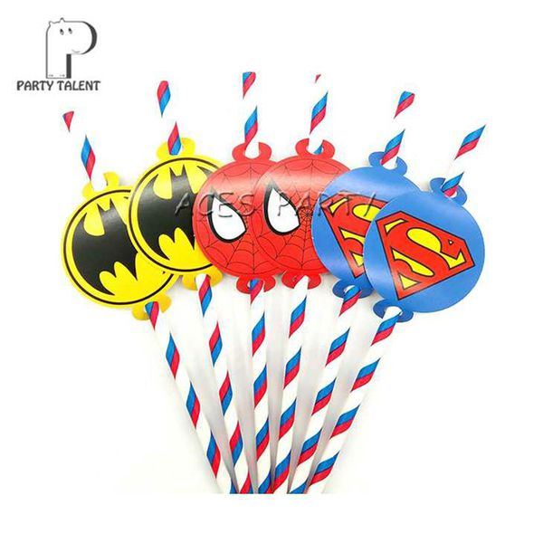 

party supplies 12pcs justice league theme straws party decoration biodegradable paper straw tube eco friendly