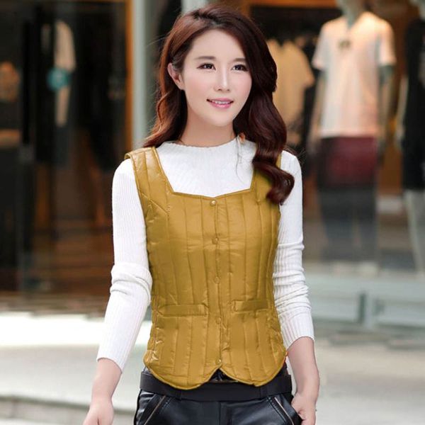 

women vests casual winter warm square neck puffer vest waistcoat slim thicken ladies slim, Black;white