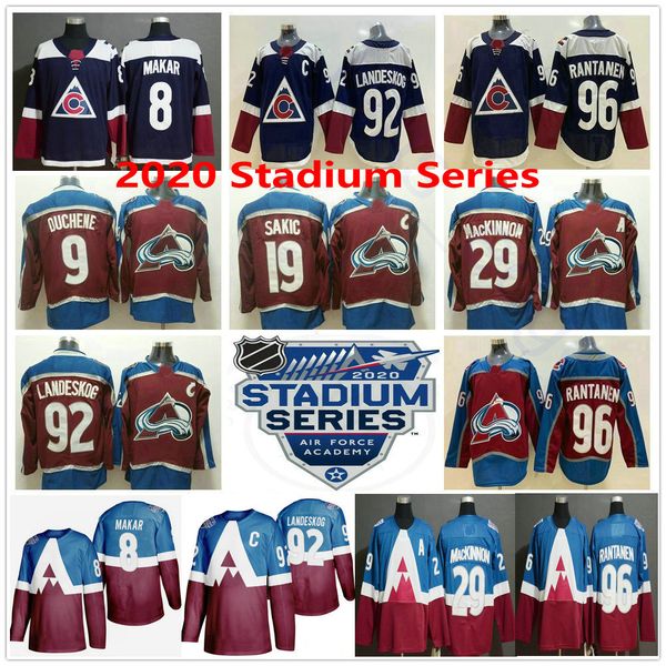

2020 tadium erie colorado avalanche 8 cale makar matt duchene 29 nathan mackinnon 92 gabriel lande kog 96 mikko rantanen titched jer ey, Black;red