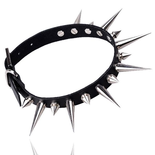

black leather choker necklace punk rock gothic torques fashion leather stud adjustable spike buckle necklace jewelry, Silver