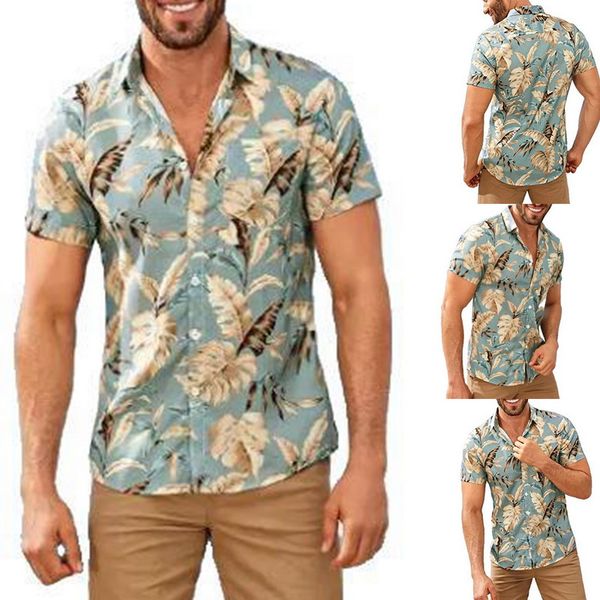 

heflashor summer beach men shirt fashion stand collar floral printed short sleeve shirt blusas hawaiian male blouse, White;black