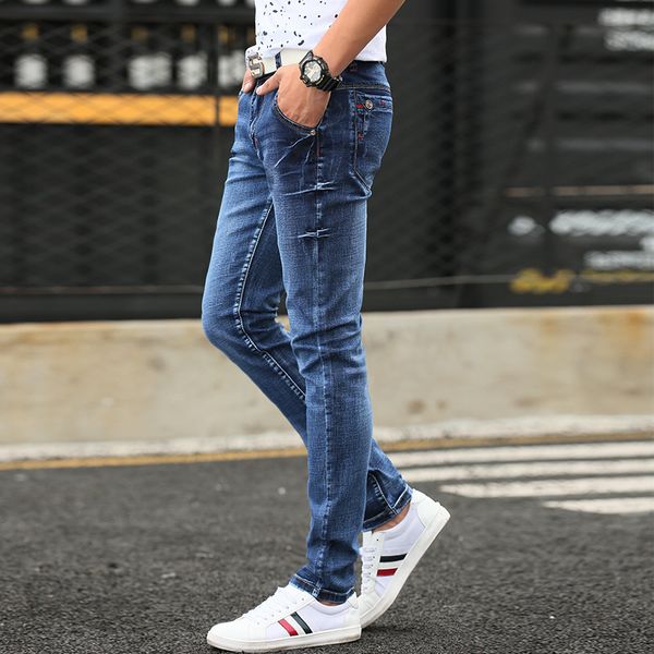 

jeans men's 2019 new casual stretch men's trousers, fashion business slim straight versatile jeans 27-36, Blue