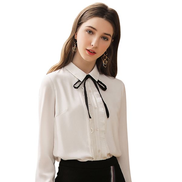 

women's blouses & shirts liva girl women lapel chiffon blouse ladies long sleeve pleated, White