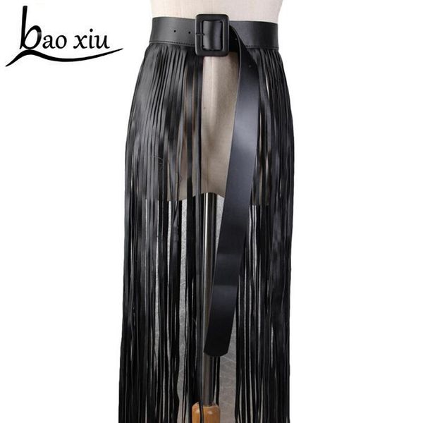 

2019 long tassel boho fringe wide belt ladies personality leather black belt women all matching waist ladies belts accessories y191207, Slivery;black