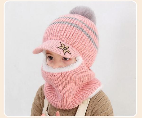 

children's hat new plus velvet warm one cap boy wool hat face scarf baby hat, Blue;gray
