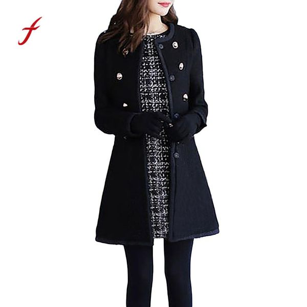 

elegant fashion long wool coat women winter warm outwear wool lapel trench coat jacket detachable fur collar women coats /pt, Black