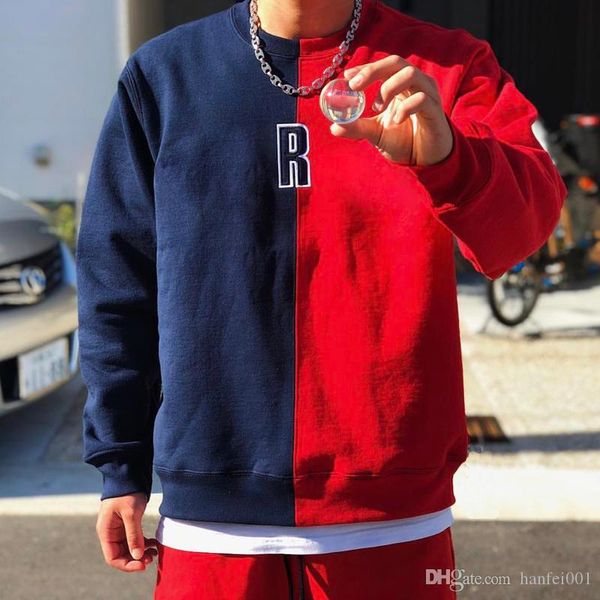 

18fw split crewneck sweatshirt box logo pullover sweatshirt outdoor casual stitching street sweater o-neck long sleeve hoodies hflswy177, Black