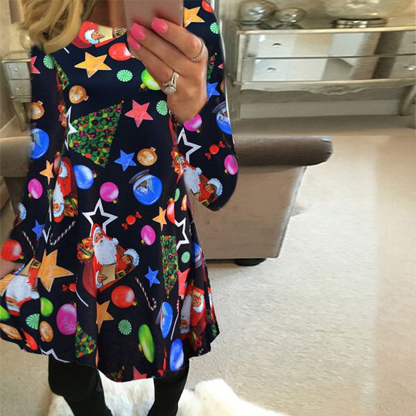 

womens dress womens clothing new year festival family dress women o neck christmas santa claus dress snowman snowflake vestidos s 5xl, Black;gray