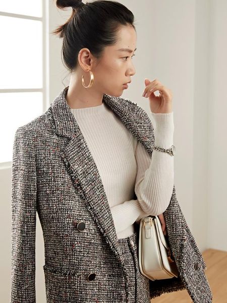 

2020 new fashion casual women's clothing grey tweed coat women's autumn and winter suits, White;black