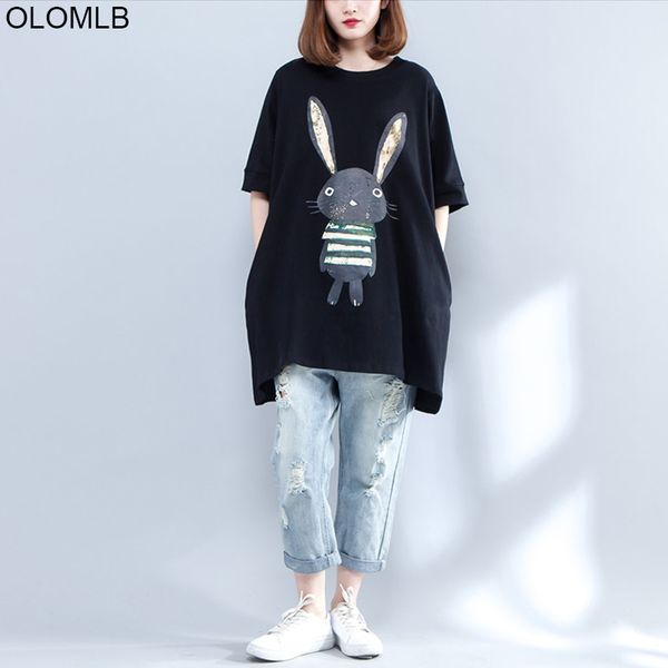 

women's t-shirt arrivals 2021 summer woman tshirt plus size cartoon print long t shirt graphic tees women loose cotton, White