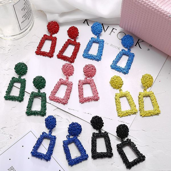 

colorful metal dangle earrings for women jewelry green blue pink black pendientes geometric trapezoid drop earrings 2019, Silver