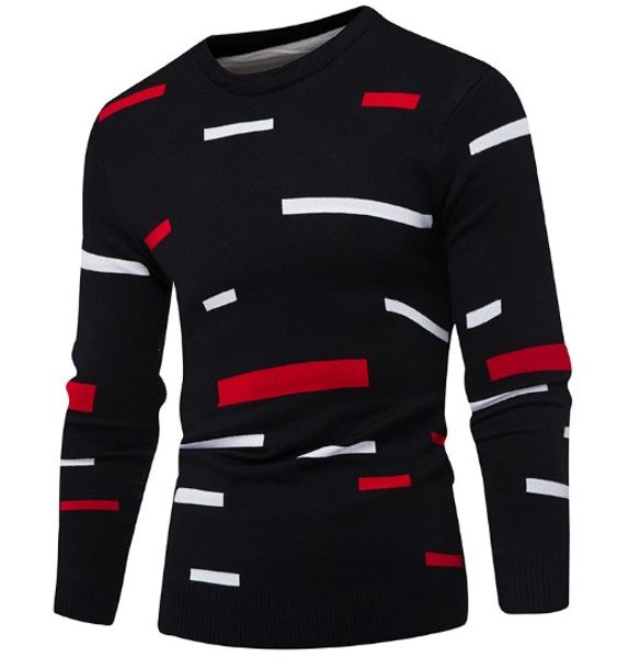 

new fashion autumn and winter casual crew neck contrast color style sweaters men's slim black sweaters, White;black