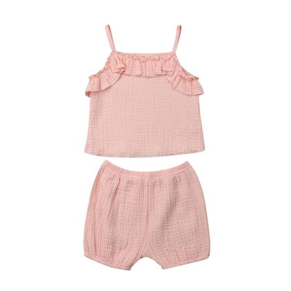 

baby girl cotton sleeveless sling shorts set, White