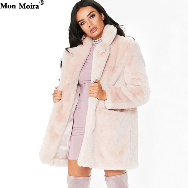 

solid turn-down collar faux fur coats women 2019 winter slim fit outwear thick warm fur coats and jackets women cwf0089-5, Black