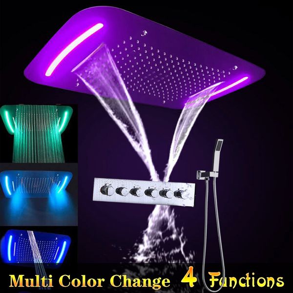 

430*710mm large rain waterfall bubble shower system electricity led mist showerhead ceiling shower panel cold mixer handheld shower set