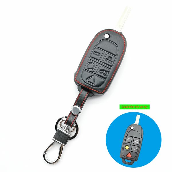 

2019 leather remote control keychain car key cover for s80 s60 v50 v70 xc70 xc90 5 buttons key case