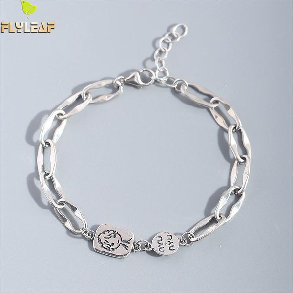 

flyleaf портрет резьба цепи 100% стерлингового серебра 925 браслеты для женщин мода изящных ювелирных изделий геометрические браслеты брасле, Golden;silver