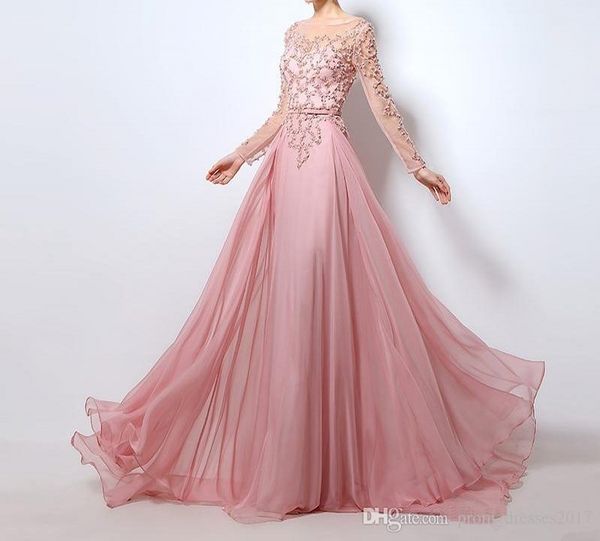 

pink long bridal prom dresses illusion jewel neck pearls sash a-line floor length tulle celebrity party evening dresses, Black;red