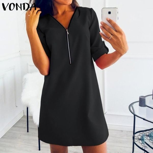 

loose mini dress vonda v neck long sleeve party dresses autumn elegant beach sundress femme robe bohemian vestidos s-5xl, Black;gray