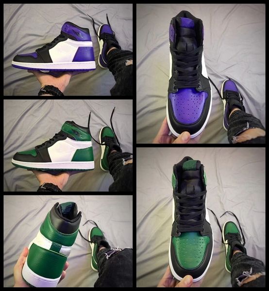 

новый прибывший 1 черный корт фиолетовый pine green спорт баскетбол обувь для мужчин женщины 1s мода кроссовки кроссовки zapatos размер 36-4