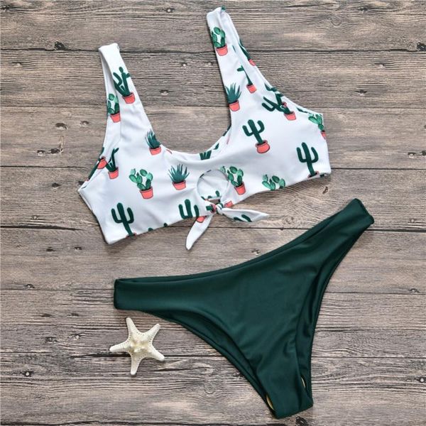 

2020 push up bikini set swimwear women swimsuit female bathing suit tie wide strap separate bikinis cactus print beach