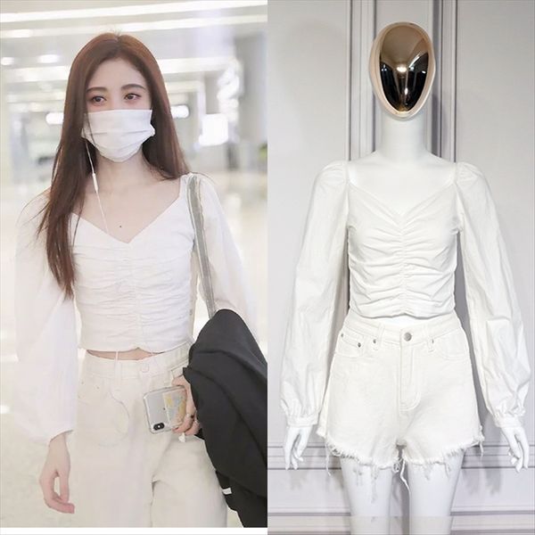 

star ju yuyi v-neck fold short women's temperament star ju yuyi v-neck fold short women's temperament, White