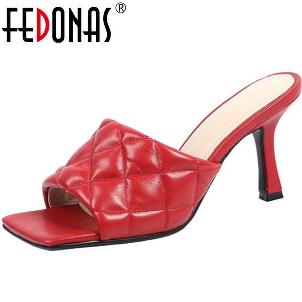 

fedonas women sandals new arrival high heels pumps wedding casual shoes spring summer cow leather concise 2020 shoes woman, Black