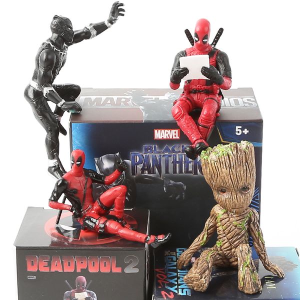 

6 styles marvel deadpool black panther groot action figure pvc collection model anime mini doll decoration toys for christmas birthday gift