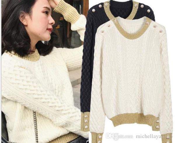 

2019 white long sleeves celebrity style sweaters shoulder button side slit brand same style pullover women dh334, White;black