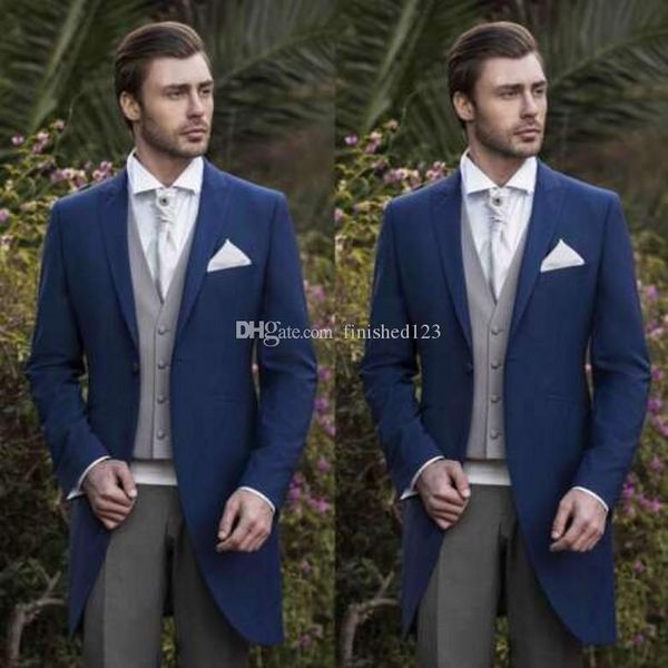 

very good one button blue groom tuxedos peak lapel men suits 3 pieces wedding/prom/dinner blazer (jacket+pants+vest+tie) w526, Black;gray