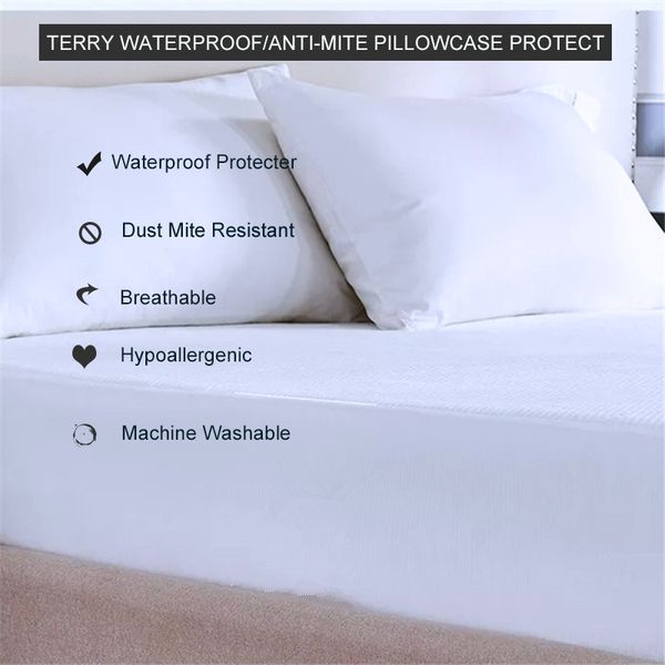 King Size 21x37 Inch White Waterproof Pillowcase Protector 2 Pack