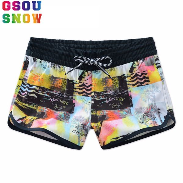 

gsou snow brand beach short women swimwear summer quck dry bikini bottoms colorful printed ladies water sports yoga shorts