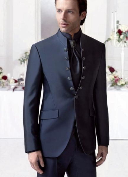 

handsome groomsmen mandarin lapel groom tuxedos mens wedding dress man jacket blazer prom dinner 2 piece suit(jacket+pants+tie) 536, Black;gray
