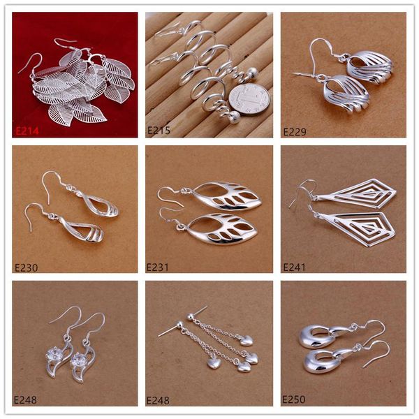 

mix order 9 pairs diffrent style women's 925 silver earring gte26,wholesale fashion sterling silver dangle chandelier earrings