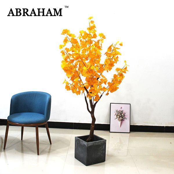 

160cm autumn plants large artificial ginkgo tree with pot yellow silk leaves fake ginkgo leafs for wedding home party decoration