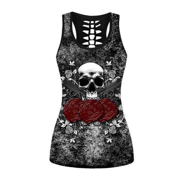 

fashion 3d digital printing lady hollowed out vest gym shirt vest, White