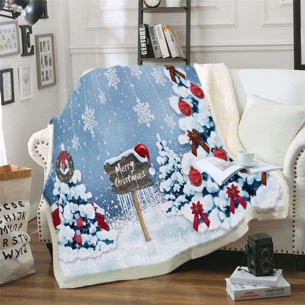 Acheter Personnalisé Diy Imprimer Cloche De Noël Imprimé Chaud Couvertures Décoration De La Maison Canapés Lits Couverture à Carreaux En Peluche