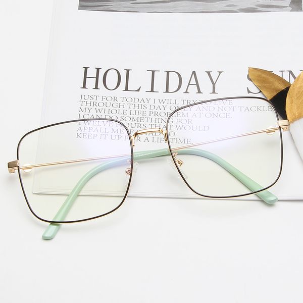 

square flat glasses women's fashion transparent solid color metal glasses frame goggles, Black