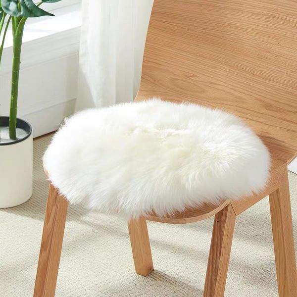 

round shaped long wool real sheepskin chair mat decoration gray sofa cushionwinter fur chair pad