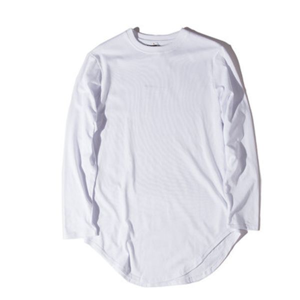 

new fashion trend men's wear summer high street versatile arc-shaped hem solid color arc background add long style round collar long sl, White;black