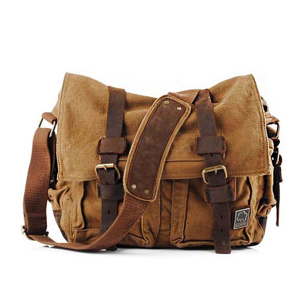 

Хорошее качество Мода Холст Сумка Мужчины Vintage Messenger Сумка Большая Военная Армия Кожа Crossbody Дорожные Сумки Для Мужчин Сумка Для Ноутбука 14 Дюймов