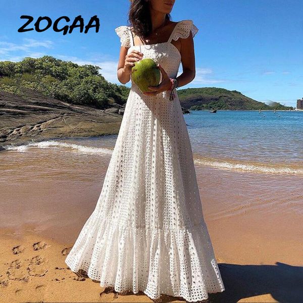 

zogaa bohemian белые кружева платье boho chic пляж платья женщины макси kawaii женщин плюс размер summer long большой размер 2019 vestidos, Black;pink