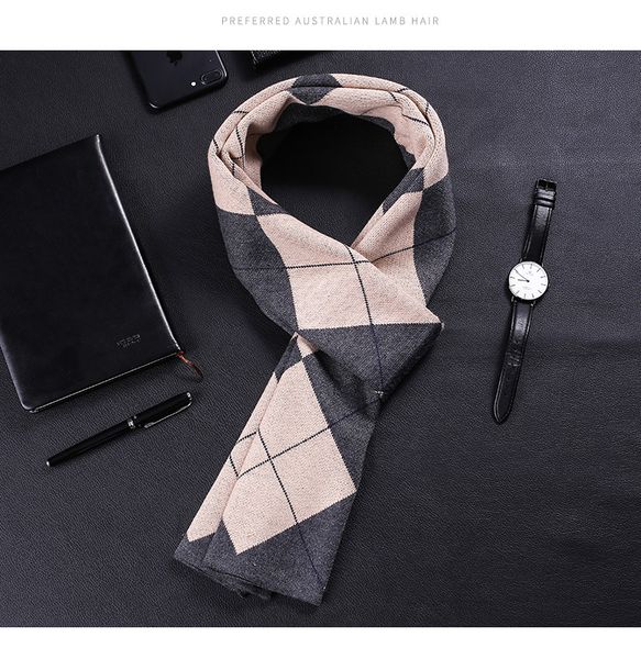 

дизайнер шарф новый высокого класса мужской шарф вязаный осень и зима утолщенные европейская и американская мода модные мужские рождественск, Blue;gray